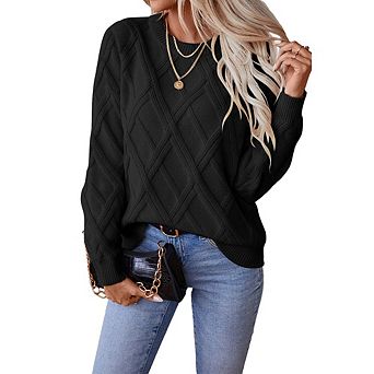 Womens Cable Knit Sweaters Crewneck Sweater Long Sleeve Fall Wintern Tops