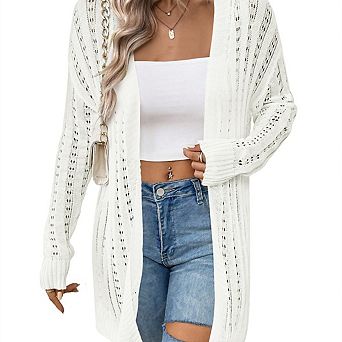 Womens Crochet Lightweight Cardigans Long Sleeve Open Front Boho Summer Cardigan Sweater Cover Up