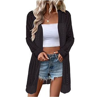 Womens Crochet Lightweight Cardigans Long Sleeve Open Front Boho Summer Cardigan Sweater Cover Up
