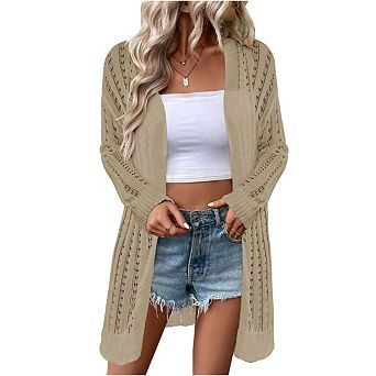 Womens Crochet Lightweight Cardigans Long Sleeve Open Front Boho Summer Cardigan Sweater Cover Up