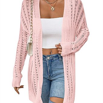 Womens Crochet Lightweight Cardigans Long Sleeve Open Front Boho Summer Cardigan Sweater Cover Up