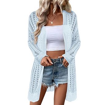 Womens Crochet Lightweight Cardigans Long Sleeve Open Front Boho Summer Cardigan Sweater Cover Up