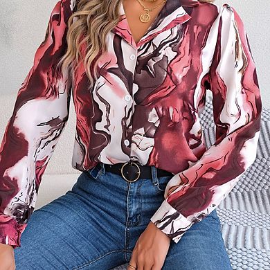 Womens Button Down Shirt Long Sleeve Floral Printed Blouse Business Casual Work Tops