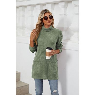 Womens Tunic Tops Turtleneck Long Sleeve Shirts Oversized Fall Blouse Side Split High Low Hemline