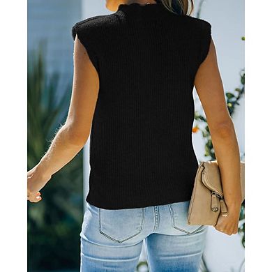 Womens Sleeveless Mock Neck Tops Soft Loose Knit Vest Tops Causal Work Office Fall Winter Sweater