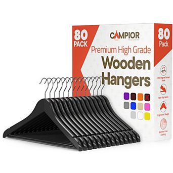 Campior Wooden Hangers Heavy-Duty 360° Swivel Hook Non-Slip Pants Bar Smooth Finish Pack of 80