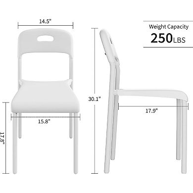 Stackable Dining Chairs Set of 2, Waterproof & Stain-Resistant Plastic with Metal Legs