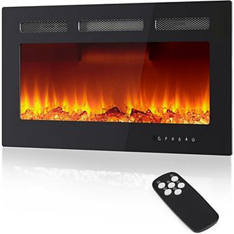 30inch Electric Fireplace Heater 750W/1500W 12-Color Flame Remote and Touch Timer Adjustable