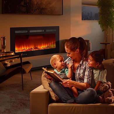 30inch Electric Fireplace Heater 750W/1500W 12-Color Flame Remote and Touch Timer Adjustable