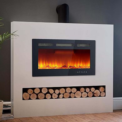 30inch Electric Fireplace Heater 750W/1500W 12-Color Flame Remote and Touch Timer Adjustable