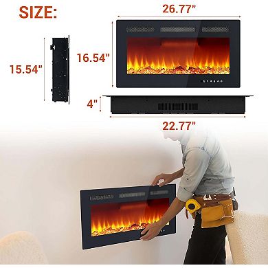 30inch Electric Fireplace Heater 750W/1500W 12-Color Flame Remote and Touch Timer Adjustable