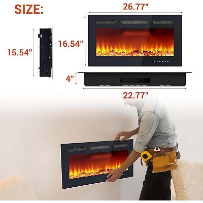 30inch Electric Fireplace Heater 750W/1500W 12-Color Flame Remote