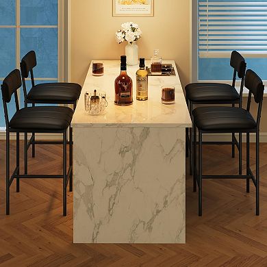 Bar Stools Set of 2 with Footrest & Back, PU Leather Counter Height Stools, Easy Assembly