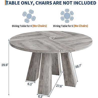 Modern Farmhouse Round Dining Table, Wood for 4-6 People, Space-Saving Design