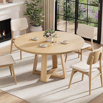 Round Dining Table for 4-6, 47 Inch Farmhouse Wood Round Kitchen Table ...