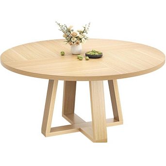 Round Dining Table for 4-6, 47 Inch Farmhouse Wood Round Kitchen Table for Living Room, Apartment
