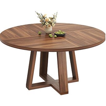 Round Dining Table for 4-6, 47 Inch Farmhouse Wood Round Kitchen Table for Living Room, Apartment