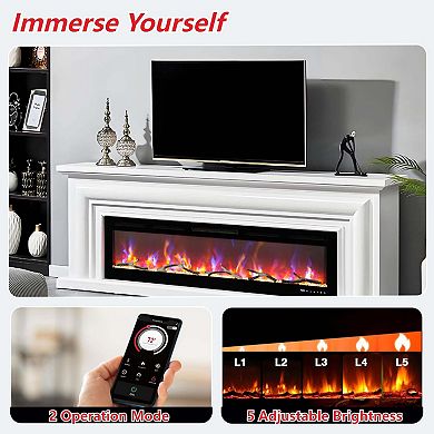 50inch Electric Fireplace Voice and Remote Smart Control 12 Flame Colors Slim Recessed Low Noise