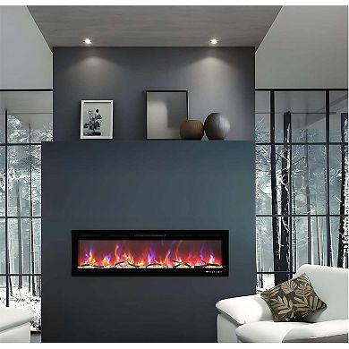 50inch Electric Fireplace Voice and Remote Smart Control 12 Flame Colors Slim Recessed Low Noise
