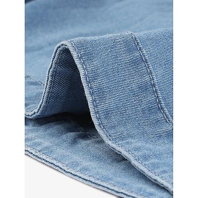 Women's Plus Size Denim Jackets Button Front Work Washed Rolled Sleeves Cropped Jean Jacket