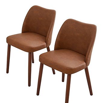 Faux Leather Wingback Dining Chairs Set of 2, with Thick Cushions & Leveling Feet