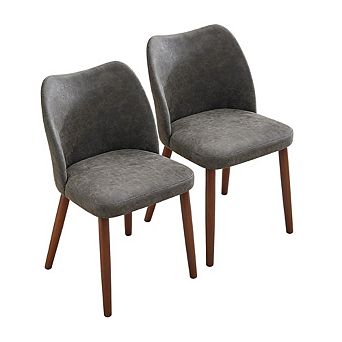 Faux Leather Wingback Dining Chairs Set of 2, with Thick Cushions & Leveling Feet