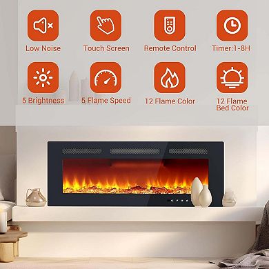 40inch Electric Fireplace Remote 12 Flame Colors 750/1500W Heater Timer Slim Low Noise