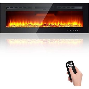 60inch Electric Fireplace Built-in Heater 750W/1500W 12 Flame Colors Remote/WiFi Control