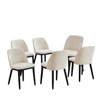 Dining Chairs Set of 6 with Thick Cushions & Wood Legs, Modern Kitchen Chairs