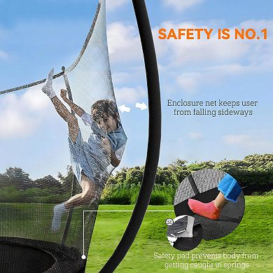 Soozier 8ft Outdoor Trampoline with Net Enclosure, Curved Poles
