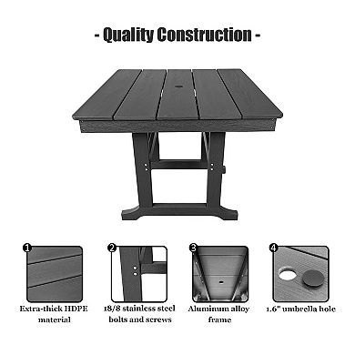HDPE Patio Dining Table, with Umbrella Hole, for Outdoor, Yard, Lawn (Grey, 1 Piece)