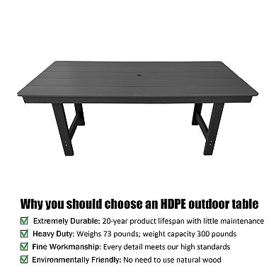 Patio Dining Table, with Umbrella Hole, Weather Resistant, for Outdoor, Garden, Yard