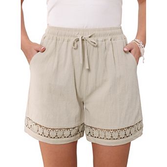 Line Shorts for Women's Casual Summer Elastic High Waisted Drawstring Wide Leg Shorts with Pockets
