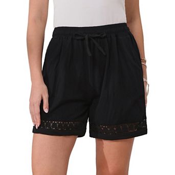 Line Shorts for Women's Casual Summer Elastic High Waisted Drawstring Wide Leg Shorts with Pockets