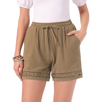 Line Shorts for Women's Casual Summer Elastic High Waisted Drawstring Wide Leg Shorts with Pockets