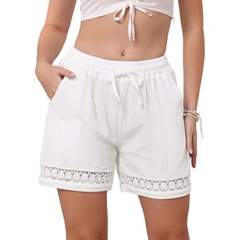 Line Shorts for Women's Casual Summer Elastic High Waisted Drawstring Wide Leg Shorts with Pockets