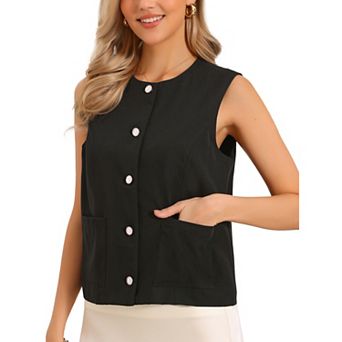 Vest Tops for Women Sleeveless Button Down Crew Neck Trendy Business Casual Waistcoat Top