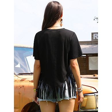 Fringe Tops for Women's Short Sleeve Crew Neck Solid Casual Tassel t Shirts