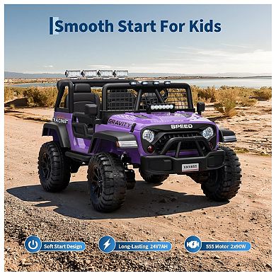 24V 2-Seater Kids Electric Truck with Parent Remote Control, 100Min Ride-on Car