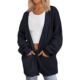 Women's Plus Size Long Sleeves Cardigans Soft Knit Cardigan Sweater With Pockets