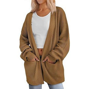 Women's Plus Size Long Sleeves Cardigans Soft Knit Cardigan Sweater With Pockets
