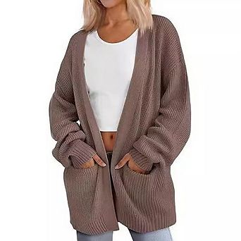 Women's Plus Size Long Sleeves Cardigans Soft Knit Cardigan Sweater With Pockets