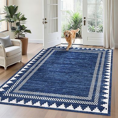 Modern Plain Tone Minimalist Bordered Design Machine Washable Area Rug for Living Room Bedroom