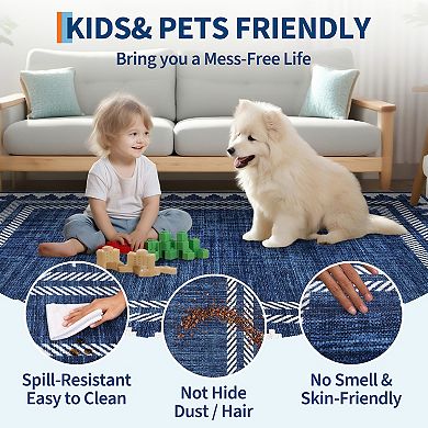 Modern Plain Tone Minimalist Bordered Design Machine Washable Area Rug for Living Room Bedroom