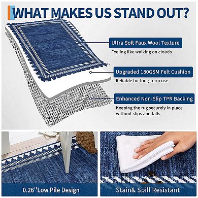 Modern Plain Tone Minimalist Bordered Design Machine Washable Area Rug for Living Room Bedroom