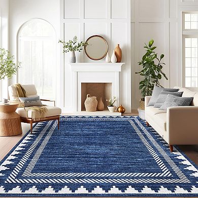 Modern Plain Tone Minimalist Bordered Design Machine Washable Area Rug for Living Room Bedroom
