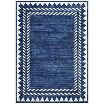 Modern Plain Tone Minimalist Bordered Design Machine Washable Area Rug for Living Room Bedroom