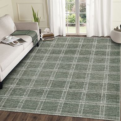 Modern Geometric Plaid Area Rug Machine Washable Low Pile Non Slip Floor Rug for Bedroom Kitchen
