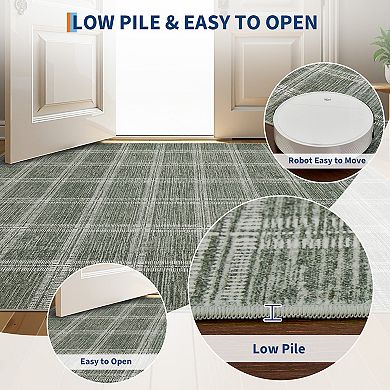Modern Geometric Plaid Area Rug Machine Washable Low Pile Non Slip Floor Rug for Bedroom Kitchen