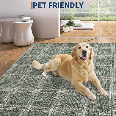 Modern Geometric Plaid Area Rug Machine Washable Low Pile Non Slip Floor Rug for Bedroom Kitchen